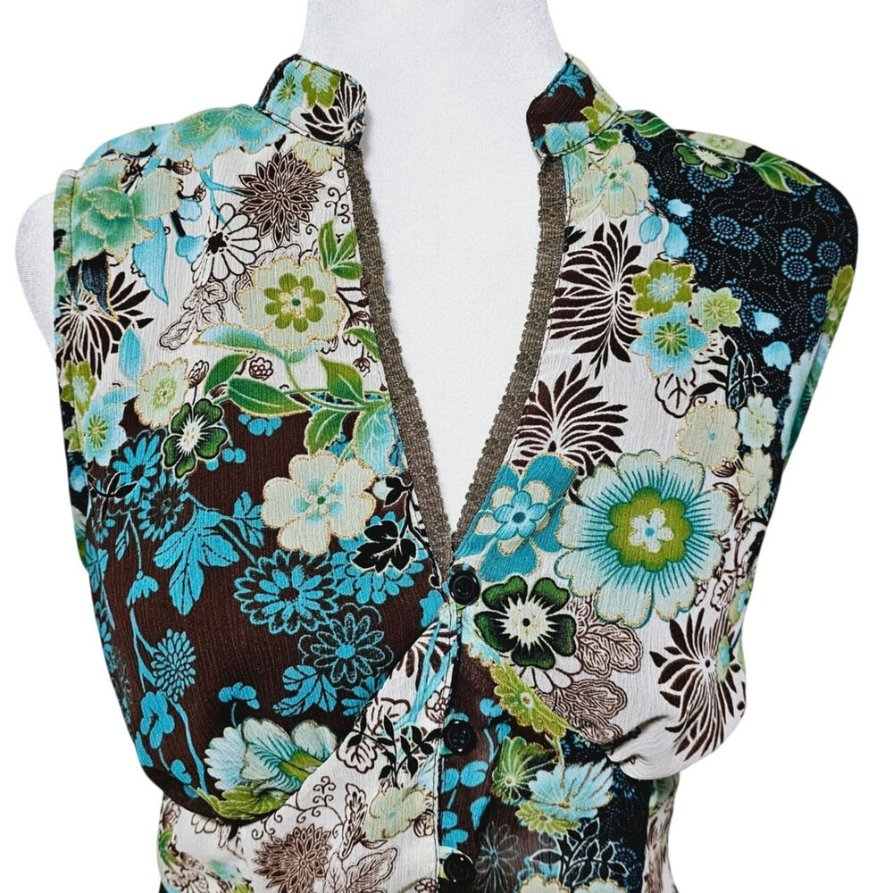 Vintage Wrapper Button-Up Tank Top Size L Sheer F… - image 2